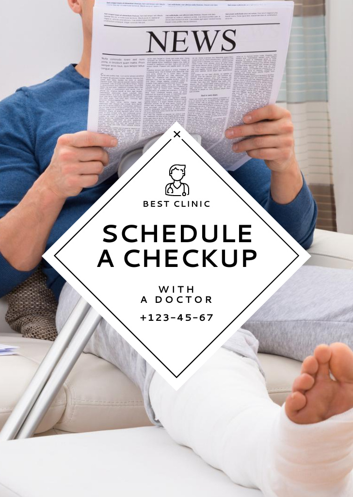 Checkup In Clinic Promotion With Reading Newspaper Postcard A6 Vertical Šablona návrhu