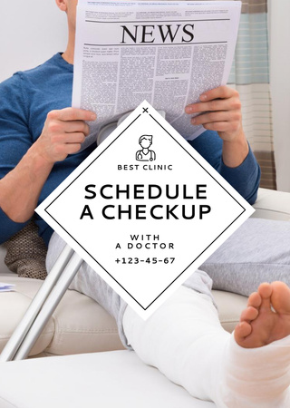 Platilla de diseño Checkup In Clinic Promotion With Reading Newspaper Postcard A6 Vertical