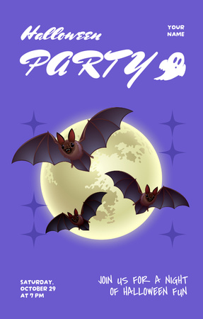 Plantilla de diseño de Halloween Party with Bats and Moon Invitation 4.6x7.2in 