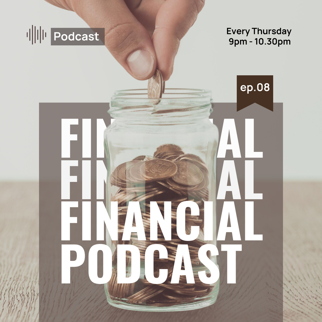Financial Podcast with Coins Podcast Cover Tasarım Şablonu