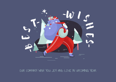 New Year Greeting Santa Skating with Presents Postcard Design Template