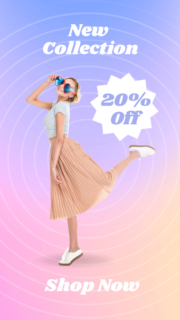 New Collection Ad with Woman in Bright Outfit Instagram Story Design Template