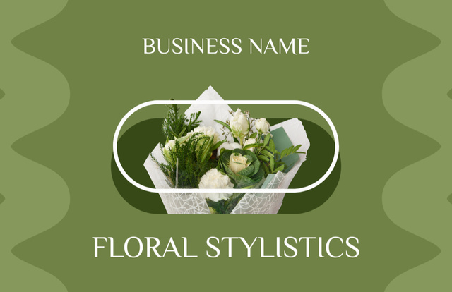Flower Shop Ad with Bouquet of White Flowers Business Card 85x55mm Design Template