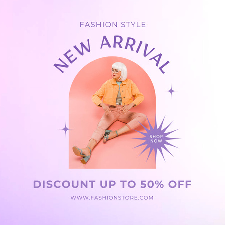 Fashion Ad with Girl in Bright Outfit Instagram Design Template