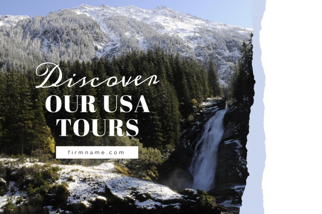 Plantilla de diseño de USA Travel Tours Offer With Snowy Mountains View Postcard 4x6in 