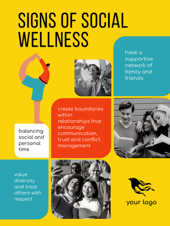 Signs of Social Wellness with Cheerful Youth Poster US Design Template