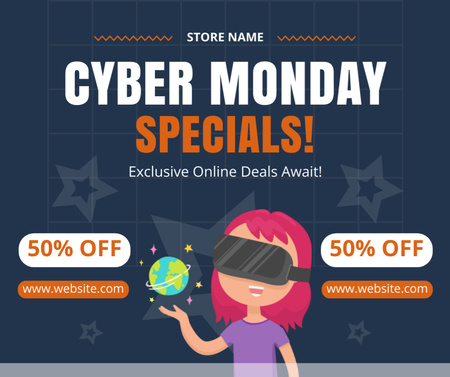 Cyber Monday Specials Ad on Blue Facebook Design Template