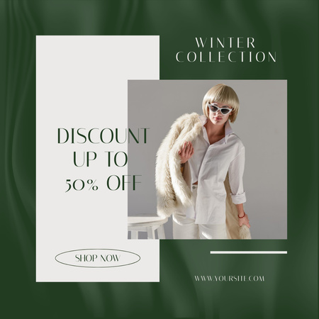 Winter Sale Announcement with Attractive Woman Instagram AD Design Template