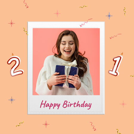 Birthday Greeting with Happy Young Woman Instagram Design Template