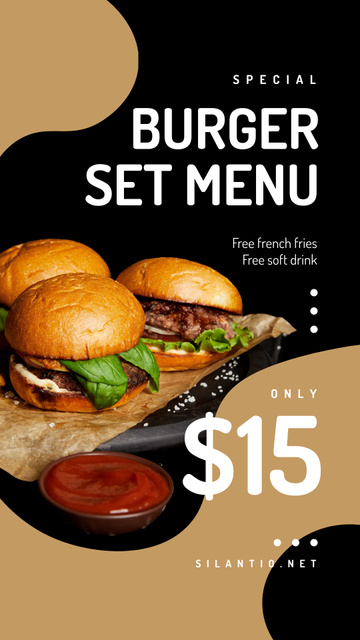 Fast Food Offer with Burger set Instagram Story Modelo de Design