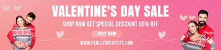 Valentine's Day Sale with Couple in Love on Pink Ebay Store Billboard Design Template