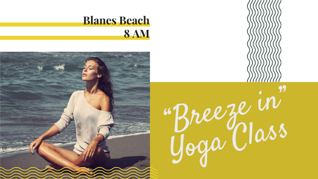 Designvorlage Woman mediating at the beach für FB event cover