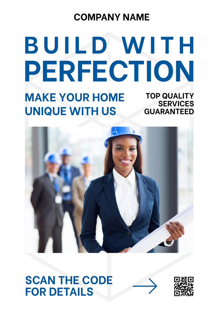 Construction Company Advertising with Smiling Female Architect Poster Design Template