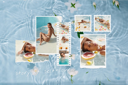 Platilla de diseño Self Love Inspiration with Beautiful Girl in Pool Mood Board