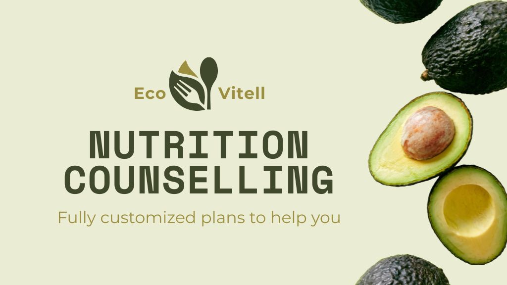 Nutritionist Services Offer with Appetizing Avocado Label 3.5x2in Tasarım Şablonu