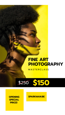 Designvorlage Photography Masterclass Promotion with Young Woman für Instagram Story