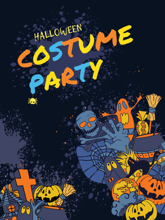 Halloween Party Announcement with Holiday Attributes Poster US Design Template