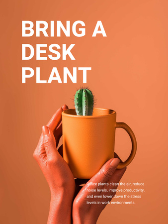 Ecology Concept Hands with Cactus in Cup Poster US Design Template