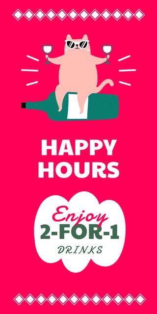 Ontwerpsjabloon van Graphic van Announcement of Happy Hours for Wine with Cheerful Cat in Sunglasses
