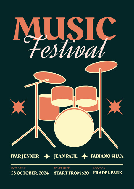 Designvorlage Awesome Music Festival Promotion With Drums für Poster
