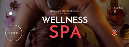 Wellness Spa Offer with Woman Relaxing at Stones Massage Facebook cover Design Template