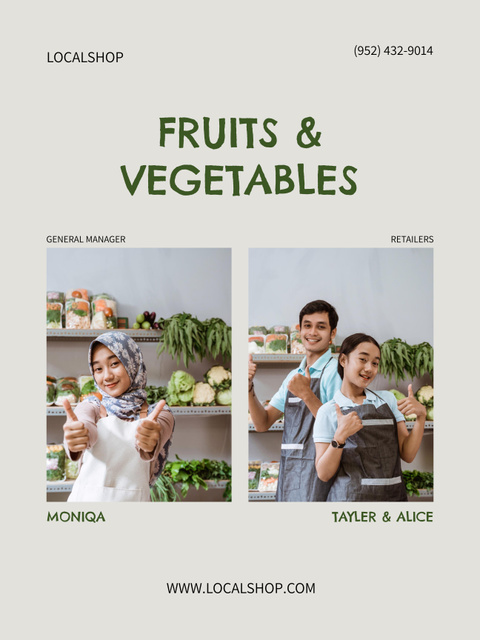 Grocery Store with Fruits and Vegetables Poster 36x48inデザインテンプレート