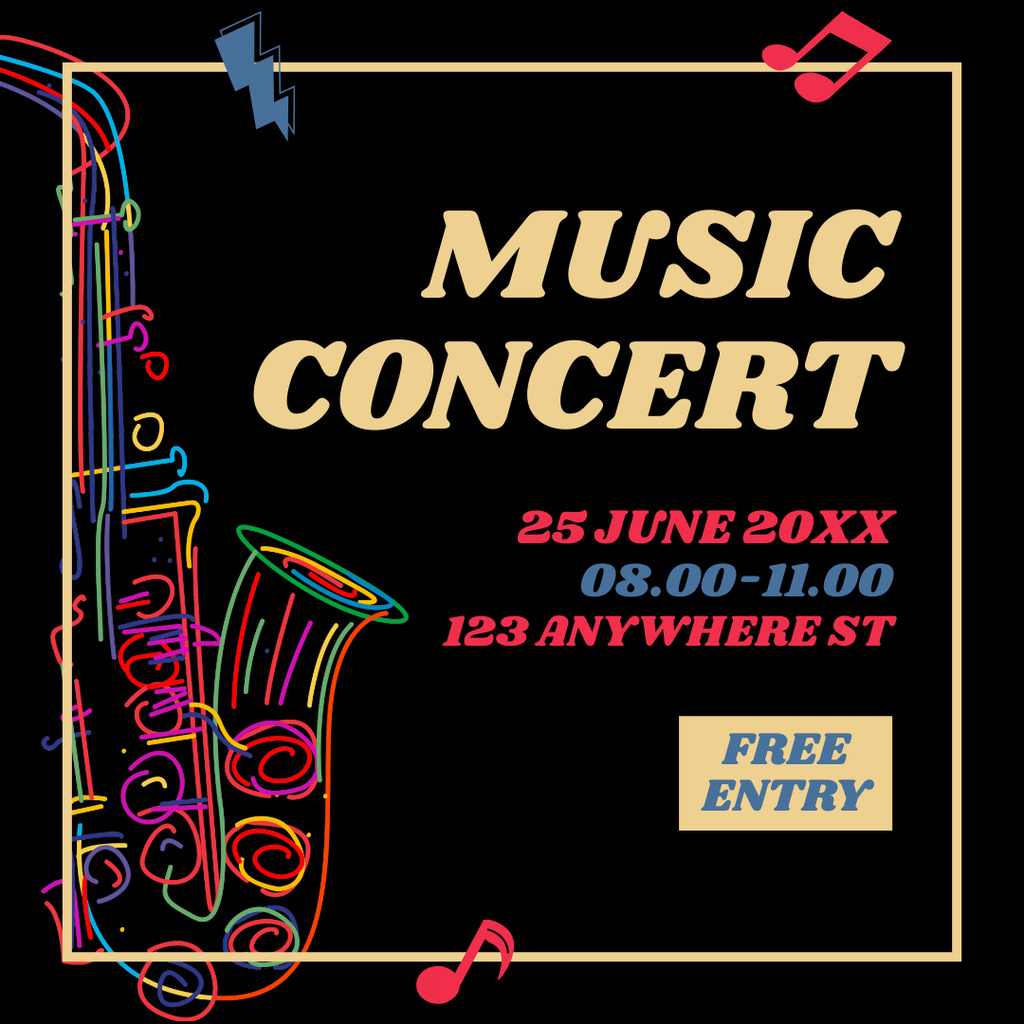 Music Concert Ad with Saxophone Instagram Design Template