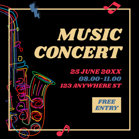 Plantilla de diseño de Anuncio de concierto de música con saxofón Instagram 