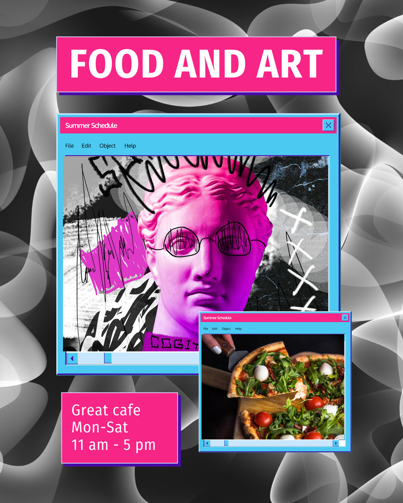 Psychedelic Ad of Art Cafe with Postmodern Elements Poster 16x20in Šablona návrhu