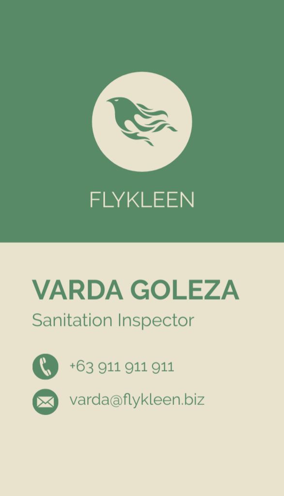 Sanitation Inspector Offer on Green Business Card US Vertical Tasarım Şablonu