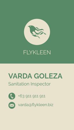 Ontwerpsjabloon van Business Card US Vertical van Sanitaire Inspecteur Aanbieding op Groen