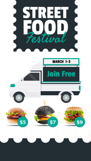 Street Food Ad with Various Burgers Instagram Story Modelo de Design
