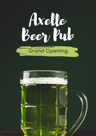 Modèle de visuel Inauguration du pub avec bière en verre - Flyer A4