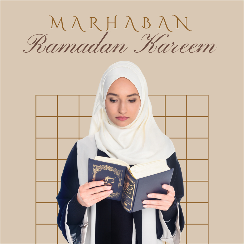 Ontwerpsjabloon van Instagram van Young Woman in Hijab Greeting on Ramadan