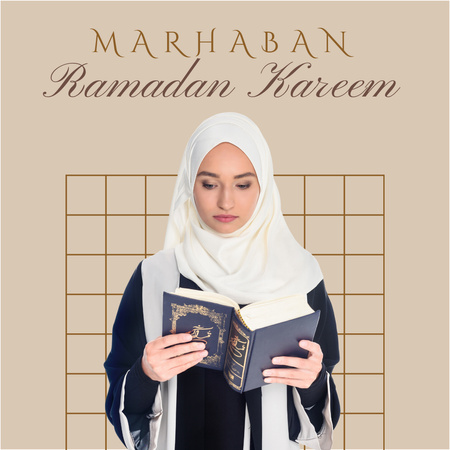 Young Woman in Hijab Greeting on Ramadan Instagram Design Template