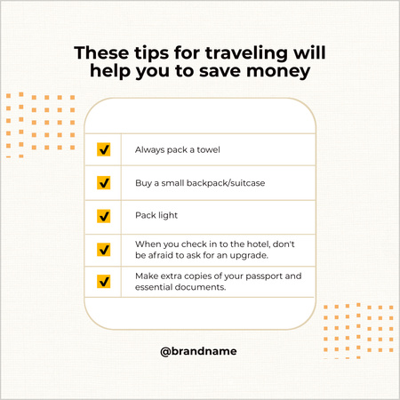 Ontwerpsjabloon van Animated Post van Tips om geld te besparen voor reizen