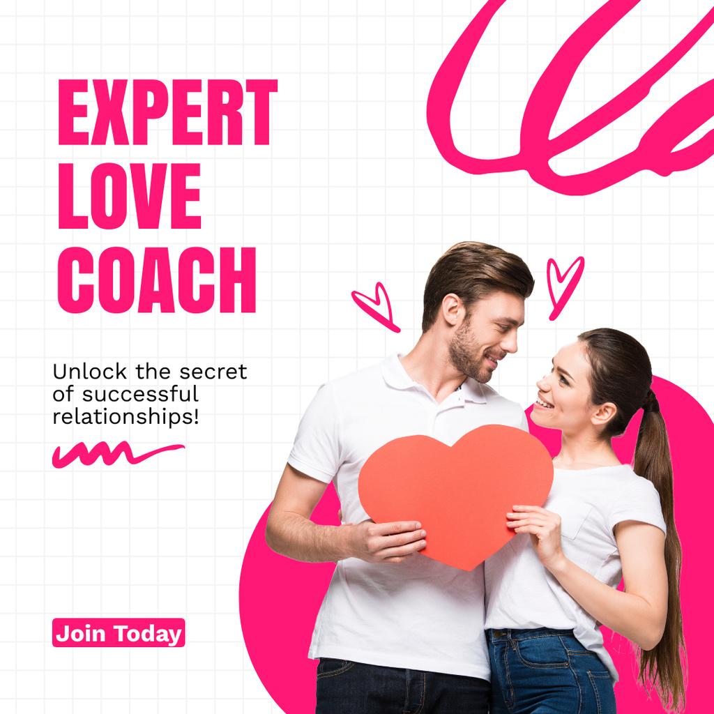 Expert Love Coach Promo on Vivid Pink Layout Instagramデザインテンプレート