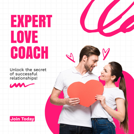Промоакция Expert Love Coach на макете Vivid Pink Instagram – шаблон для дизайна