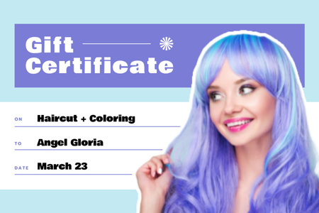 Template di design Offerta di tagli di capelli e colorazione nel salone di bellezza Gift Certificate