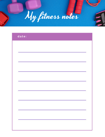 Fitness Notes With Sports Supplies Notepad 107x139mm Design Template