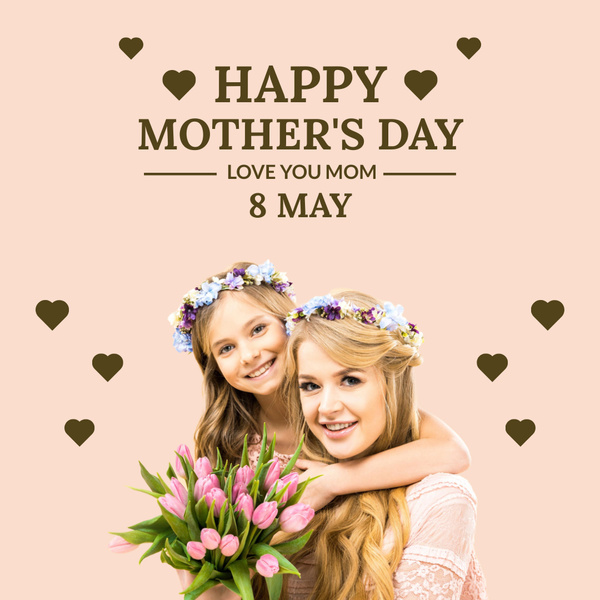 Happy Mother's Day with Mom and Daughter with Flowers