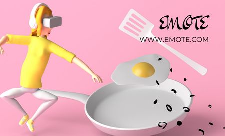Woman in Virtual Reality Glasses Fries Eggs Business Card 91x55mm Design Template