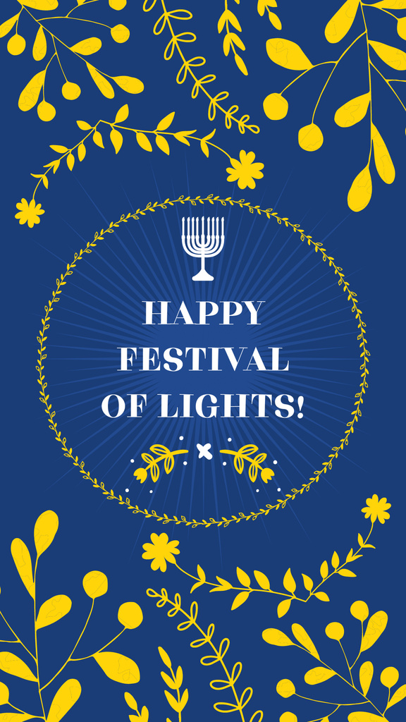 Wishing Happy Festival of Lights With Menorah And Floral Pattern Instagram Story Design Template