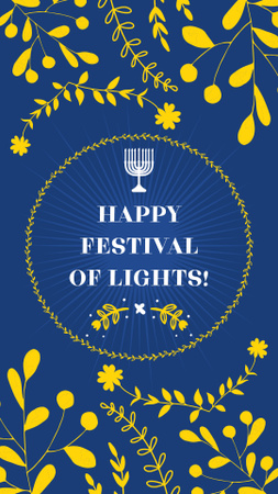 Wishing Happy Festival of Lights With Menorah And Floral Pattern Instagram Story Design Template