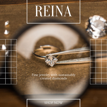 Jewelry Collection Announcement with Diamond Ring Instagram AD Design Template