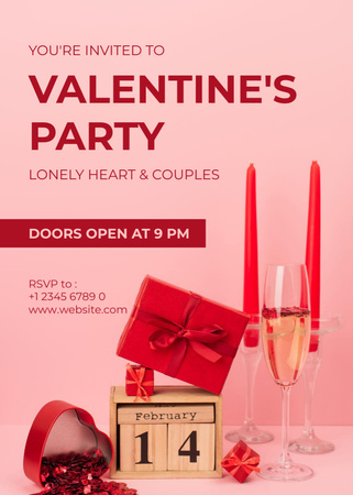 Valentine's Day Party Announcement in Restaurant Invitation Design Template