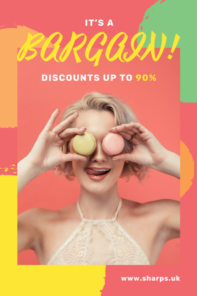 Platilla de diseño Sale Offer Woman Holding Macarons by Face Tumblr