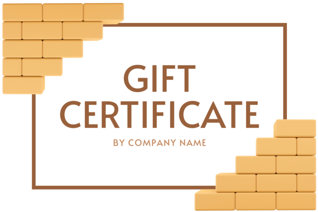 Ontwerpsjabloon van Gift Certificate van Gift Voucher Offer for Building Services with Bricks