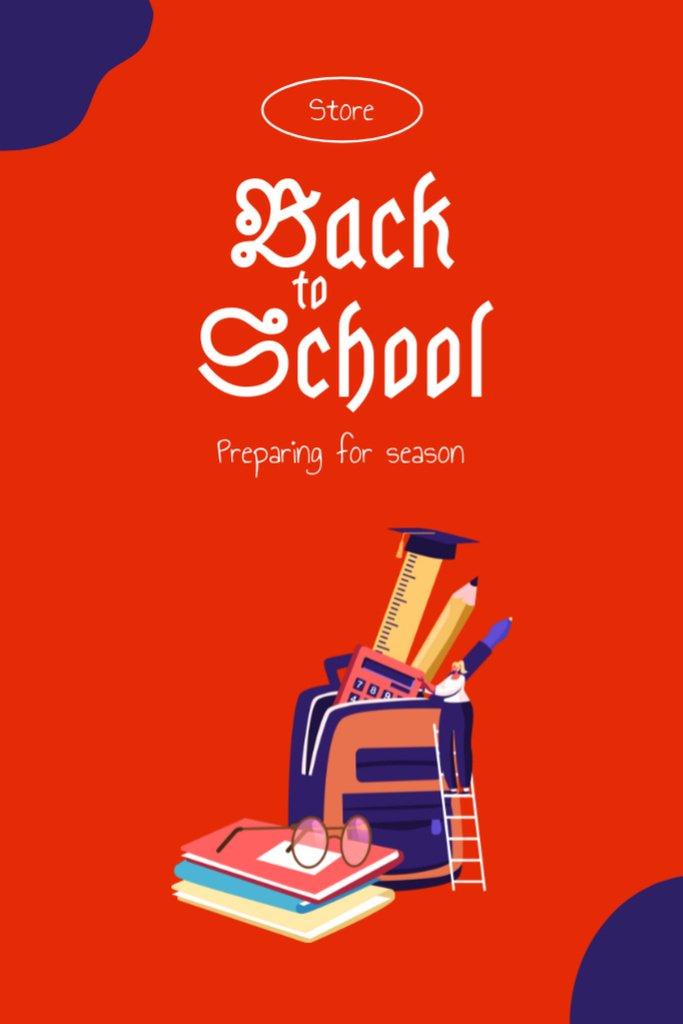 Back to School And Preparing For Season With Backpack And Books Postcard 4x6in Vertical Design Template