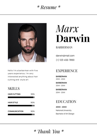 Barberman Professional Skills With Work Experience Resume Design Template